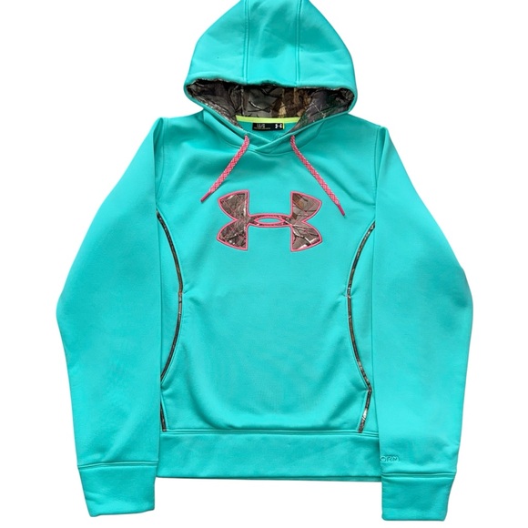 Under Armour Tops - Under Armour Teal Hoodie LG Camo Lined Hood Sweatshirt Women’s Athleisure